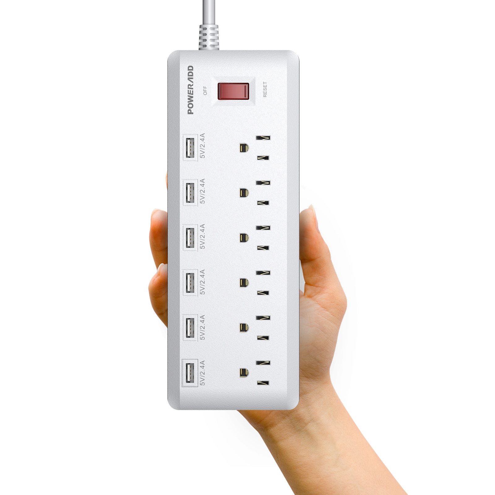 Poweradd Power Strip 6 Outlets 6 Smart USB Charging Ports Surge Protector